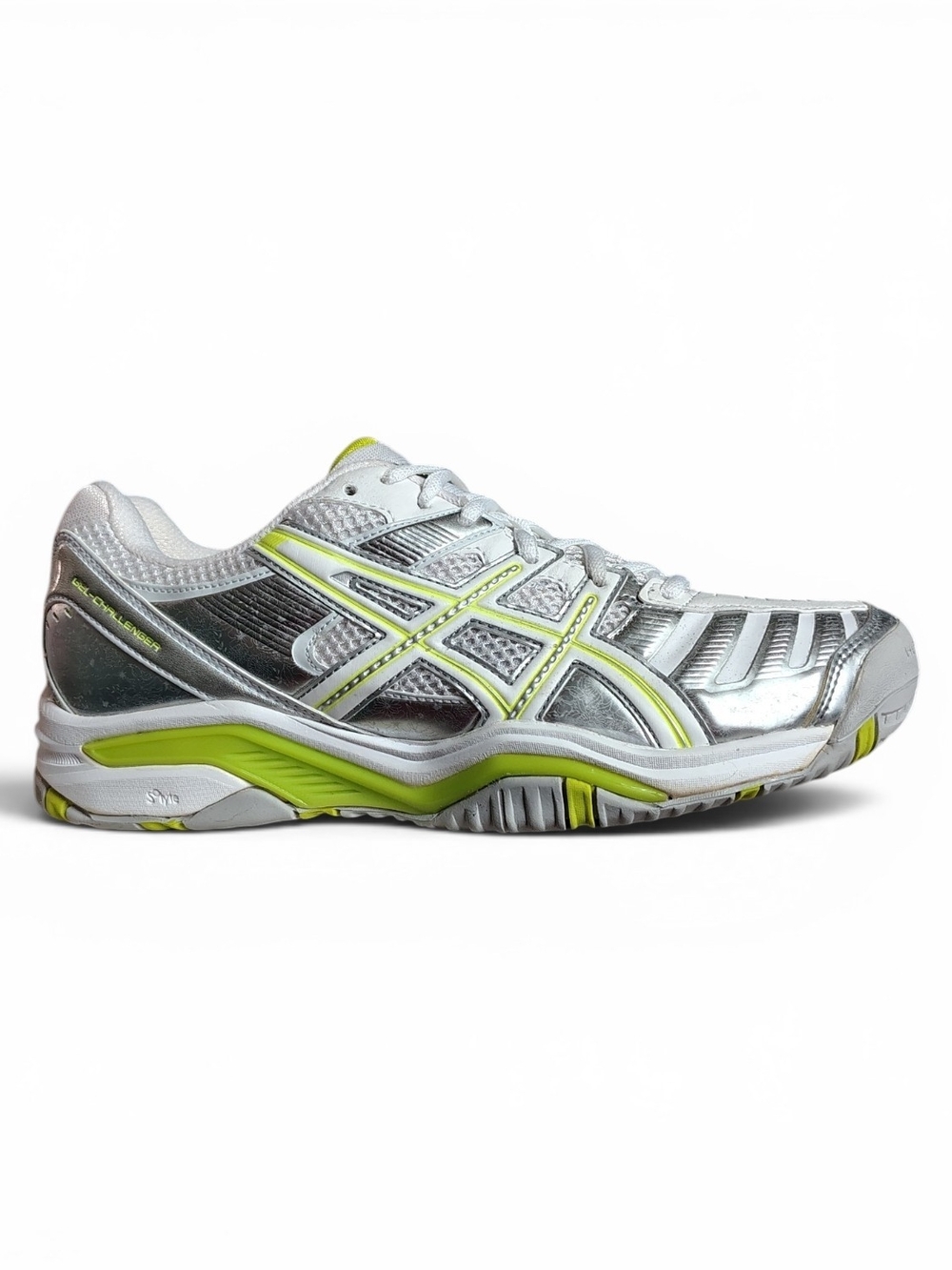 Asics Gel Challenger 9 Tennis Sneakers White/Silver/Neon Yellow Women's Size 10